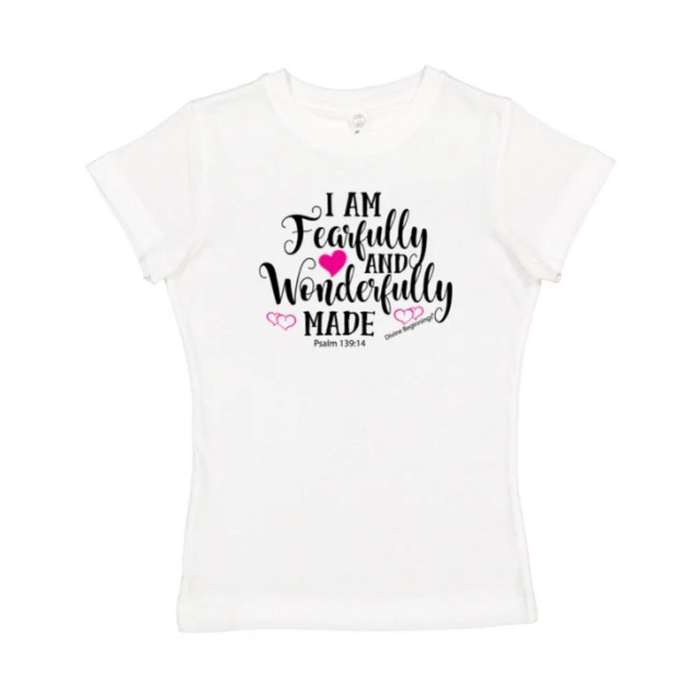 I Am Fearfully and Wonderfully Made - Big Girls Christian T-Shirt (Black & Pink)